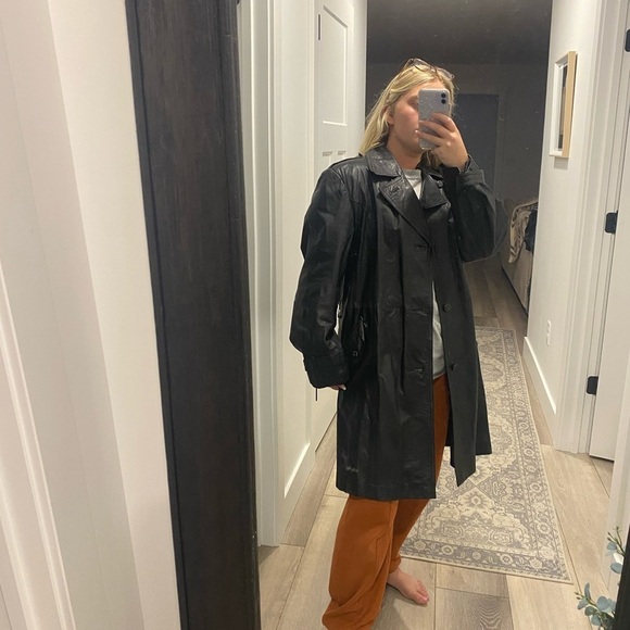 Vintage Other - Seville Black Leather Trench Coat Size 44R